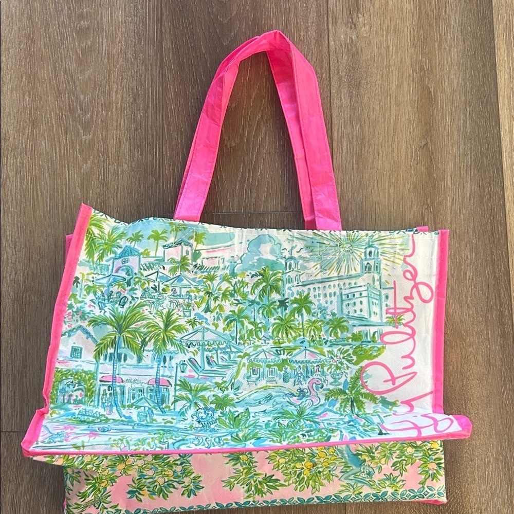 Lilly Pulitzer Tropical Pink and Green Reusable Shopping Tote Bag - Picture 2 of 3